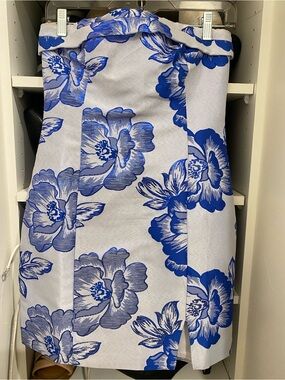 Off-Shoulder White Mini Dress with Blue Floral Print